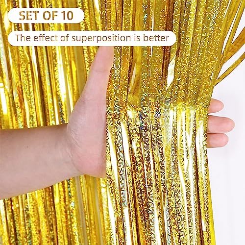 10 Pack Gold Backdrop Curtain 3.2ft x 8.2ft Metallic Tinsel Foil Fringe Curtains Photo Booth Background for Birthday Party Decoration Baby Shower Engagement Wedding Christmas Decoration (Gold) - Image 2