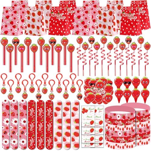 PLOUGVI 208PCS Strawberry Party Favors, Berry First Birthday Decor, Theme Decorations for Party Goodie Bag Stuffer Pinata Filler Gifts by Unknown