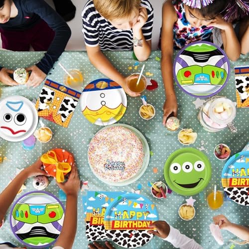 90Pcs Cartoon Birthday Party Supplies Cartoon Plates Napkins Tableware for Toy Theme Birthday Decor for 30 Guests - Image 7