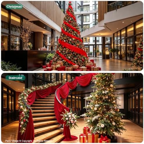 4 Panels 5ft(W) x 20ft(L) Red Ceiling Drapes for Christmas Parties - Image 5
