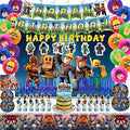 Birthday Party Decorations - Theme Children's Party Supplies Included Happy Birthday Banner, Backdrop, Hanging Swirls, Tablecloth, Cupcake Cake Toppers, Plates, Tableware, Napkins, Balloons by LENEYIZIE
