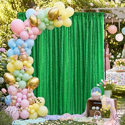 Green Sequin Backdrop Curtains-2 Panels 2FTx8FT Green Backdrop for St Patricks Day, Glitter Party Decorations Background Drapes for Wedding Birthday Anniversary Graduation Photo Booth Decor - Image 6