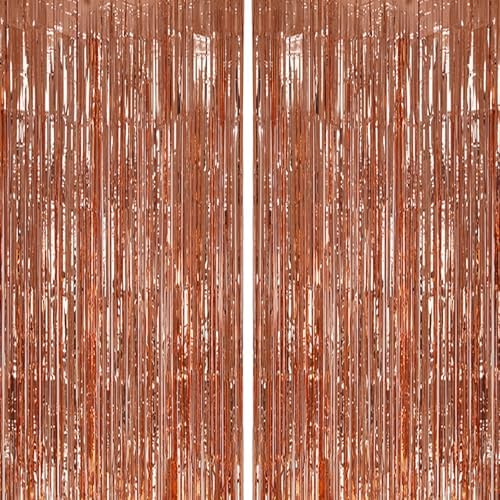 DECOCKRAT 2 Pack Foil Fringe Backdrop - Rose Gold Shiny Tinsel Curtains for Party Decoration/Photo Booth Props - 3.3x6.6 FT Metallic Foil Backdrop for Birthday, Wedding, Graduation, Christmas. by DECOCKRAT