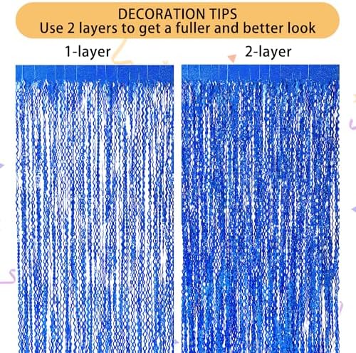 4 Pack Navy Blue Wavy Foil Fringe Curtains Party Decorations - 3.3 ft x 6.6 ft Streamer Tinsel Curtain Party Photo Backdrops for Birthday Party - Image 5