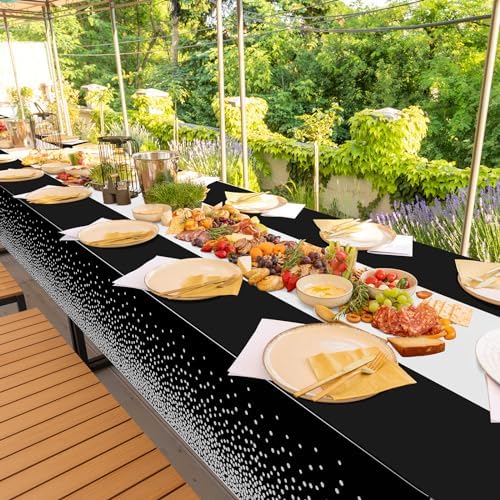 1Pcs Black Silver Tablecloth Party Decorations,Plastic Black Table Cloth Printed Silver Table Runner Disposable Rectangle Table Cover for Birthday Anniversary Wedding Graduation Party,54 x108 Inch - Image 7