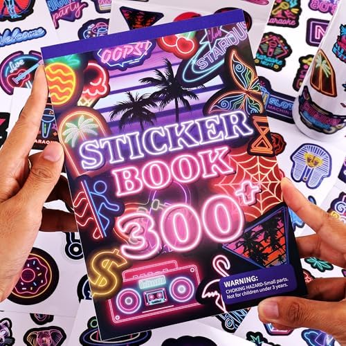 300+ Pieces Cool Neon Stickers Book for Laptop Phone Case Guitar Skateboard Helmet Bike Car Decals Scrapbooking Journaling Notesbook Luggage Water Bottles, Prizes Gift for Kids Teens Classroom Reward - Image 2