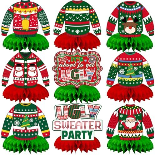 Christmas Ugly Sweater Party Decorations Honeycomb Centerpiece by Adeyoo