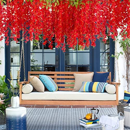 AITISOR 24 Pack Artificial Fake Wisteria Vine Ratta (3.75 Feet) Hanging Garland Silk Flowers String Home Party Wedding Decor (Red) - Image 6