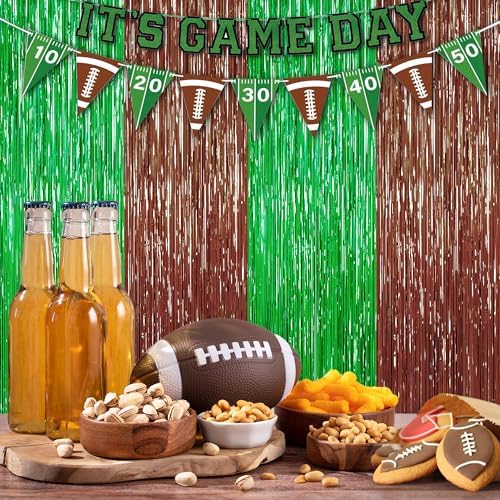 2Pack Football Party Decoration, Brown Green Foil Curtain Streamer Backdrop - Image 3
