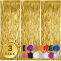 Voircoloria Gold Foil Fringe Backdrop Curtains, 3.3x8.2ft, 3 Pack by Voircoloria