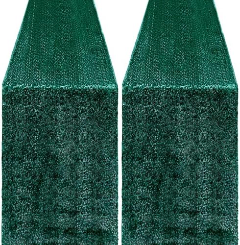 2 Packs 12 x 72 inches Sequin Table Runner, Hunter Green Glitter Table Runner for Birthday Party Supplies Wedding Engagement Baby Shower Holiday Celebration Event Decorations by Yblut