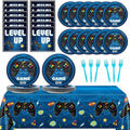 gisgfim Video Game Party Supplies Tableware Set for 20 Guests Gaming Parties Birthday Plates Blue Gamer Party Decorations Includes 7inch Plates, Napkins, Tablecloth by gisgfim