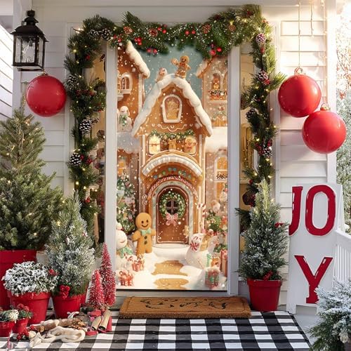 BlissYard Christmas Door Cover Gingerbread Figure 35x71 Inch Polyester - Image 5