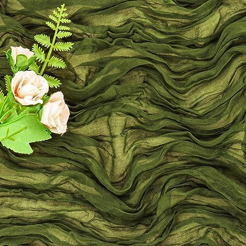 6 Pieces Olive Green 10FT Cheesecloth Table Runner Boho Gauze Fabric Table Runner Rustic Sheer Runner for Wedding Birthday Baby Shower Party Boho Table Decoration（Olive Green） - Image 5