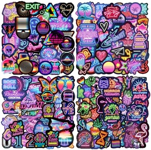 300+ Pieces Cool Neon Stickers Book for Laptop Phone Case Guitar Skateboard Helmet Bike Car Decals Scrapbooking Journaling Notesbook Luggage Water Bottles, Prizes Gift for Kids Teens Classroom Reward by VYRANA