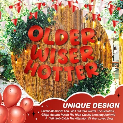Fulmoon Older Wiser Hotter Banner Birthday sign, Bright Red - Image 7