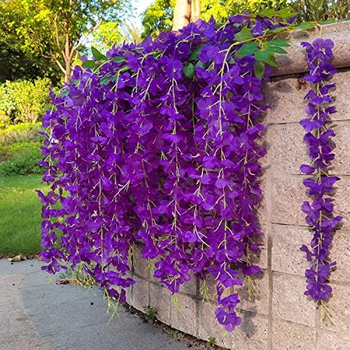 AITISOR 24 Pack Artificial Fake Wisteria Vine Ratta (3.75 Feet) Hanging Garland Silk Flowers String Home Party Wedding Decor (Blue) - Image 4
