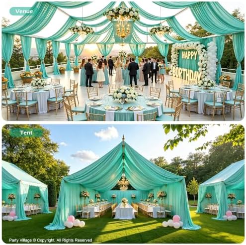 50ftx40ft Mint Green Ceiling Curtain for Wedding Parties - Image 6