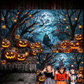 Halloween Misty Dark Forest Backdrop, Moon Night Creepy Scene Dark Pathway Pumpkin Bats Woods Photography Background, Ghost Themed Birthday Party Banner Decor Witch Photo Props 12X10FT by Unknown