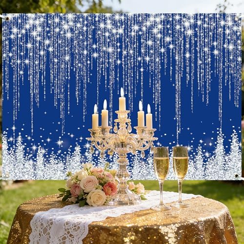 Silver Blue Glitter Wall Backdrop 10x6 FT Silver Spots Backdrops for Photoshoot Girls Birthday Photography Background for Wedding Baby Shower Party Decorations Banners Photo Studio Props - Image 5