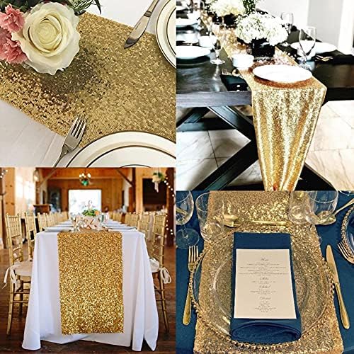 12 Packs 12 X 72 Inch Sequin Table Runner Glitter Dining Table Runner for Birthday Wedding Engagement Bridal Baby Shower Bachelorette Holiday Celebration Party Supplies Decorations (Champagne Gold) - Image 6
