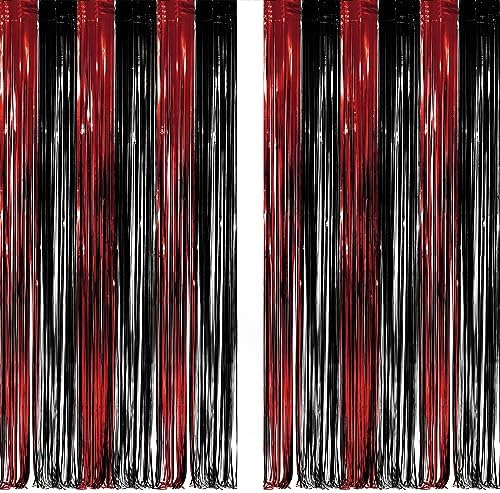 Black Red Party Streamers Backdrop - GREATRIL Foil Fringe Tinsel for Stranger/Friday Party/Halloween Party Decorations - 3.2ft X 8.2ft - 2 Packs by GREATRIL