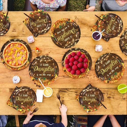 96Pcs Rustic Litttle Pumpkin Baby Shower Party Decorations, Serves 24 - Image 7