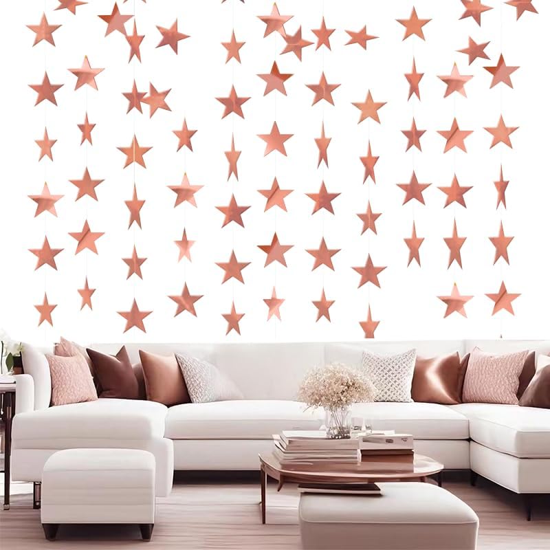 Rose Gold Shining Star Hanging Garland Rose Gold Hanging Sparkling Star Streamer Glitter Bunting Banner Twinkle Backdrop for Wedding Baby Shower Birthday Christmas Decorations 40 Feet - Image 4