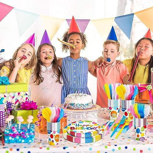 Meanplan 168 Pcs Happy Birthday Plates Napkins Tableware Set 24 Guest - Image 6
