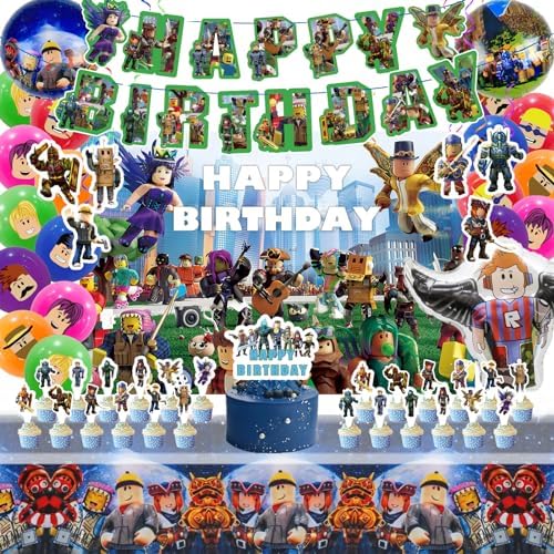 Birthday Party Decorations - Theme Children's Party Supplies Included Happy Birthday Banner, Backdrop, Hanging Swirls, Tablecloth, Cupcake Cake Toppers, Latex Balloons and Foil Balloons by LENEYIZIE