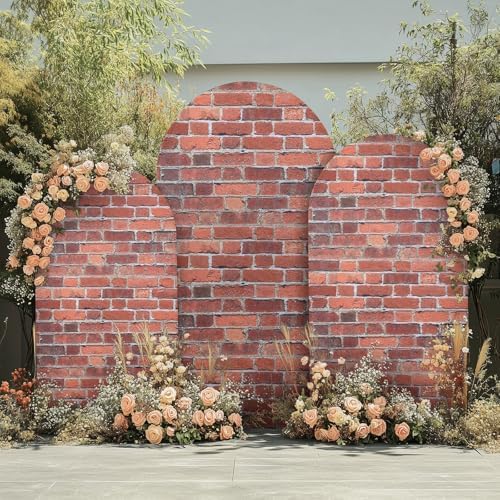 Set of 3 Arch Backdrop Cover Red Brick 7.2ft 6.6ft 6ft Spandex Wrinkle Free Fitted Arch Background Cover Farmhouse Style Top Chiara Arch Cover for Wedding Birthday Party Photography Arch Background - Image 3
