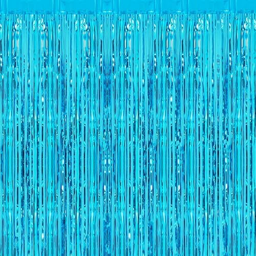 2 Pcs 3.2ft×8.2ft Blue Foil Fringe Curtain Photo Booth Backdrop Ocean Blue Party Streamers for Birthday Wedding Holiday Bridal Shower Baby Shower Bachelorette Party Decorations by i-CHONY