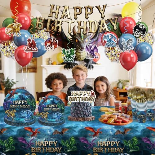 185Pcs Dragon Birthday Party Decorations Serves 25 Guests - Image 5