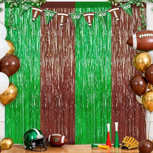 2Pack Football Party Decoration, Brown Green Foil Curtain Streamer Backdrop by UWPVOWSR