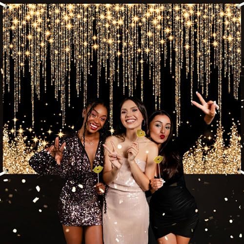 Gold Black Glitter Wall Backdrop 10x8 FT Golden Spots Backdrops for Photoshoot Girls Birthday Photography Background for Wedding Baby Shower Party Decorations Banners Photo Studio Props - Image 2