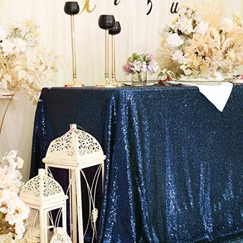 Eternal Beauty Navy Blue 60x120 Inch Nautical Party Sequin Tablecloth - Image 4