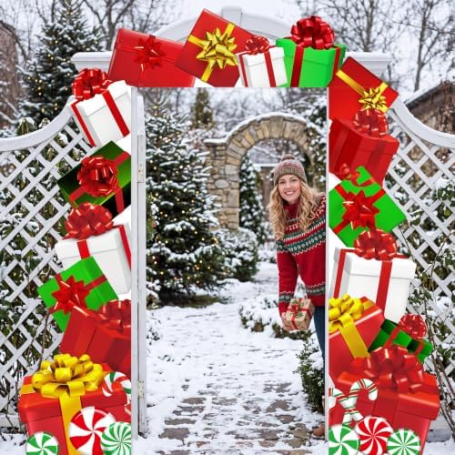 Peryiter 3 Pcs Christmas Door Decorations Holiday Gift Boxes Porch Banner - Image 6