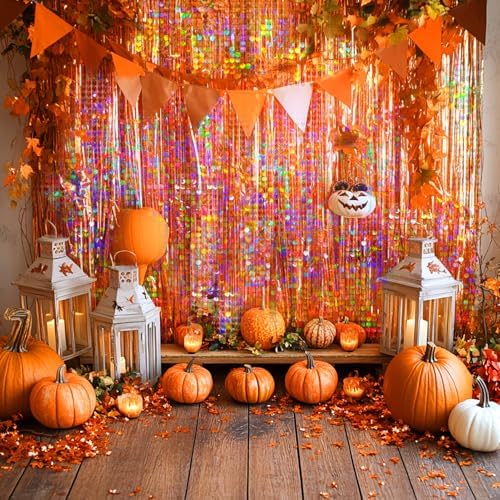 4 Packs Orange Foil Fringe Curtain, Orange Glitter Metallic Tinsel Backdrop for Birthday, Wedding, Baby Shower, Halloween, Thanksgiving, Friendsgiving, Fall Party Decorations Supplies - Image 3