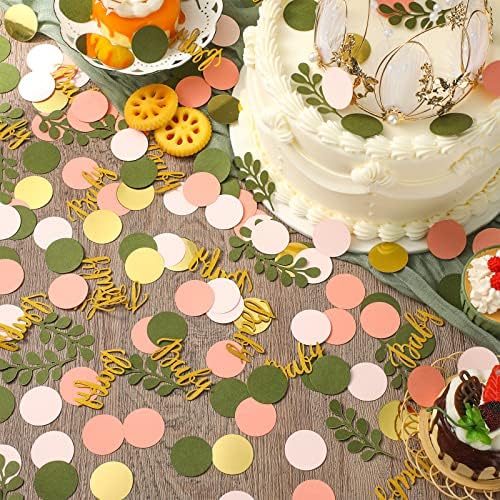 Minatee 400 Pcs Baby Shower Confetti Decorations Table Confetti Dots Gender Reveal Wedding Decor(Bright Color,Greenery Style) - Image 6