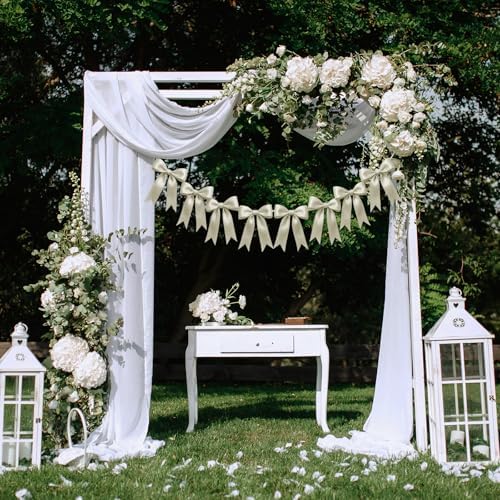 1 String of 8PCS Ivory White Bow Garland Banner Decoration,Pre-Strung Satin Ribbon Ornaments for Birthday,Bachelorette Party,Bridal Shower,Wedding,Engagement,Baby Shower,Graduation Decor,Anniversary by Unknown