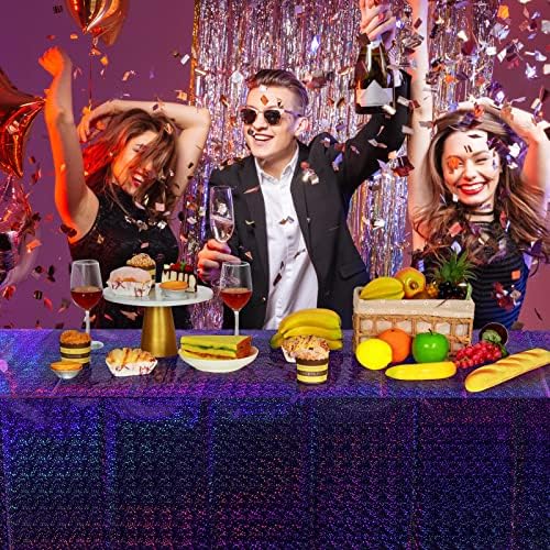 FunnyPars 8 Pack Iridescent Plastic Tablecloths Shiny Disposable Laser Rectangle Table Covers Holographic Foil Tablecloth Iridescent Kpop Birthday Bridal Wedding Party Decoration, 54"x108"(Purple) - Image 7