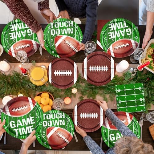 Football Plates and Napkins, 100Pcs Football Party Supplies Touchdown Paper Plates Napkins for Football Birthday Game Day Tailgate Party Decorations - Image 2