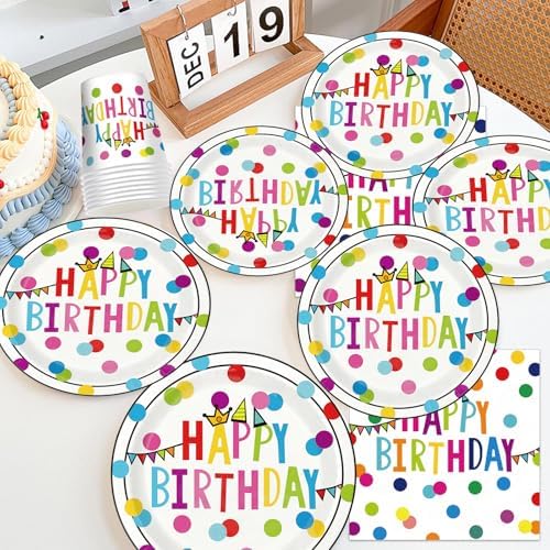 Birthday Plates & Napkins Party supplies - 175Pcs Happy Birthday Paper Plates and Napkins Sets, Disposable Happy Birthday Dots Tableware Set for Boys and Girls Party Decorations, Serves 25 - Image 6