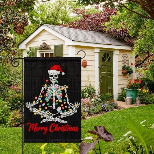 Merry Christmas Garden Flag Gothic Santa Hat Skeleton Outdoor Yard Decor - Image 7