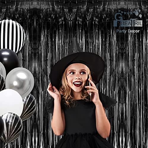 Black Tinsel Backdrop Curtain - GREATRIL Tinsel Curtain Party Backdrop Streamers for Wizard Birthdays/Stranger Theme/Doorway/Halloween Decorations Party - 2 Packs - Image 2