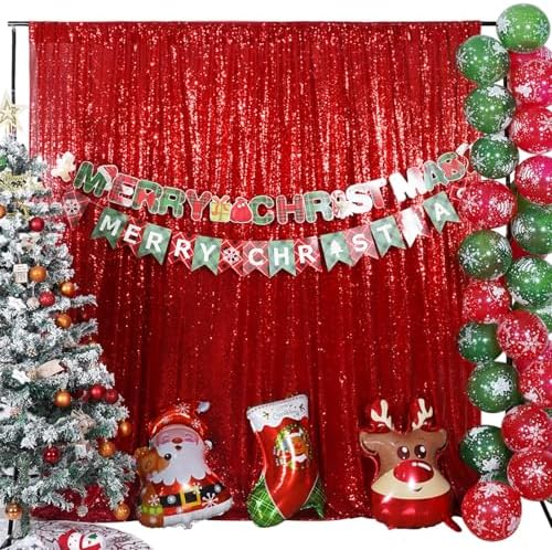Poise3EHome 6FT x 8FT Red Sequin Photography Backdrop Curtain for Christmas Party Decoration by Poise3EHome