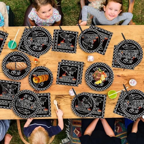 96Pcs Dragon Birthday Party Decorations Black Dragon Party Tableware Dinnerware Disposable Paper Dessert Cake Plates Napkins Forks Bulk Dragon Themed Party Supplies Fantasy Baby Shower Favors 24 Guest - Image 4
