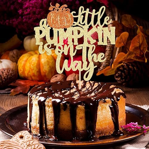 1Pc Little Pumpkin is on the Way Cake Topper Orange Glitter Boy Pumpkin Baby Shower Cake Topper Decorations for Autumn Little Pumpkin Themed Baby Shower Kids Boys Girls Birthday Party Supplies - Image 7