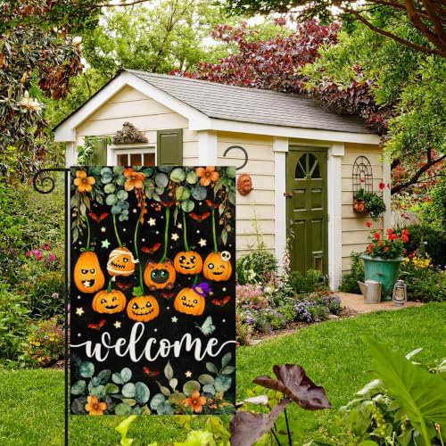 Halloween Garden Flag Welcome Pumpkin Black Cat Farmhouse Outdoor Decor - Image 4