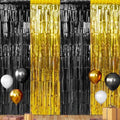 6Pack 3.3Ft x 6.6Ft Graduation Foil Fringe Curtain Backdrop Decorations, Black Gold Metallic Tinsel Foil Streamers Curtain Photo Booth Background for Graduation Prom Wedding Birthday Party Decorations by Zachely